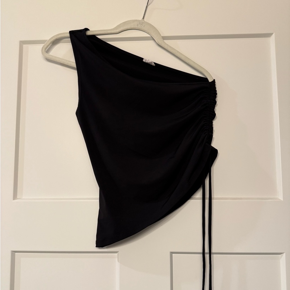 Garage Black Ruched One-Shoulder Top